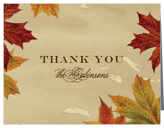 Thank your guests for a magical evening with our Leaves of Fall Wedding Thank You Cards!