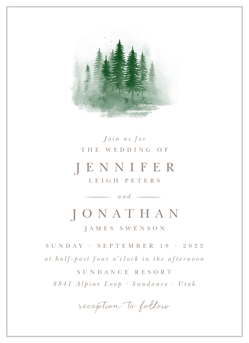 Watercolor Pines Wedding Invitations