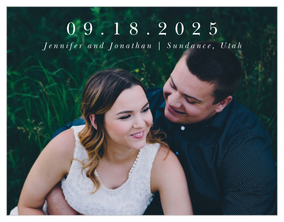You can choose your favorite photo of you as a couple to feature as the background of you Watercolor Pines Save-the-Date Magnets!  