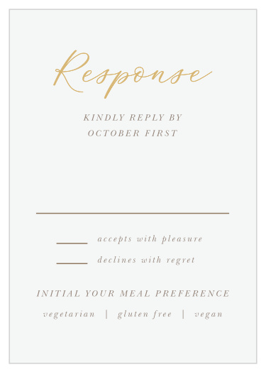 Our Moody Mountains Response Cards feature gold-foiled calligraphy and earth-toned, italicized print.