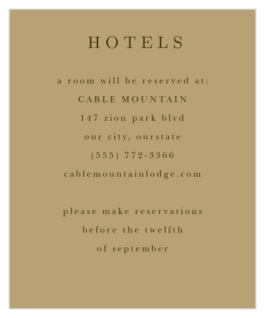 With Mountain Wildflowers Accommodation Cards you can share information about where and when to book hotels for your happy day with guests.