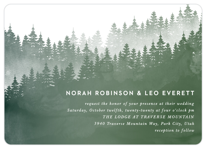 You will love the mystical forest scene featured on our Forest Watercolor Wedding Invitations!