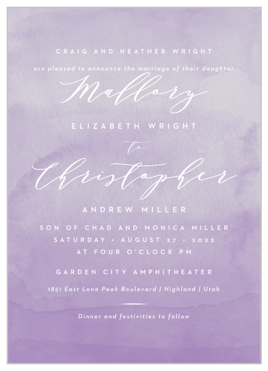 Bring together your most cherished friends and family with our Lilac Dip Dye Wedding Invitations.