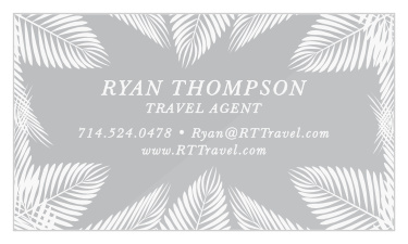 Your clients will feel the barest brush of a warm ocean breeze when you hand them one of our Palm Plans Clear Business Cards. An array of palm fronds encircles your contact details, creating a view reminiscent of what your clients will see laying in the sand and gazing up at the sky- a design that is instantly recognizable as belonging to your profession.