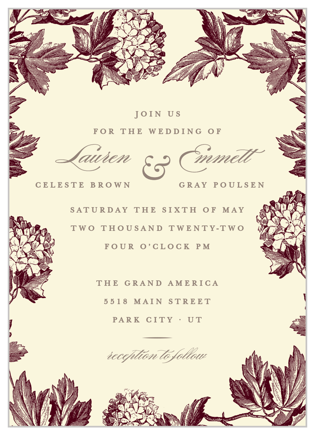 Hydrangea Frame Wedding Invitations