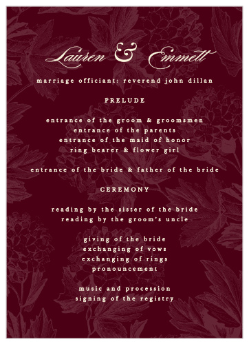 The deep rine wed background of our Hydrangea Frame Wedding Programs is classic and sophisticated! 