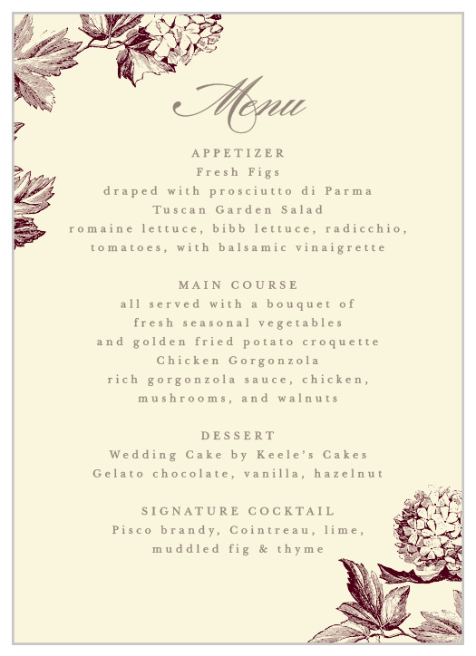 Our Hydrangea Frame Wedding Menus are perfect for couples looking to have a rustic, vintage vibe at their wedding.