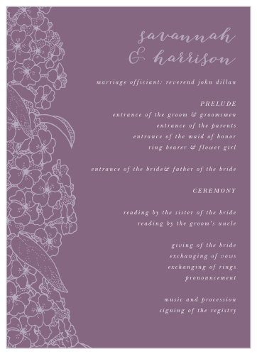 Our Hydrangea Blossoms Wedding Programs perfectly match the floral theme that you see throughout this wedding invitation package! 