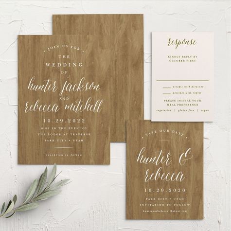 Woodgrain Calligraphy Wedding Invitations