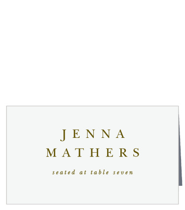 Guide your guests to their arranged seats with the rustic design of our Woodgrain Calligraphy Place Cards. An ecru colored background guarantees that every single word is easy to read in its contrasting olive print, an antique typeface to supplement the otherwise entirely modern design.