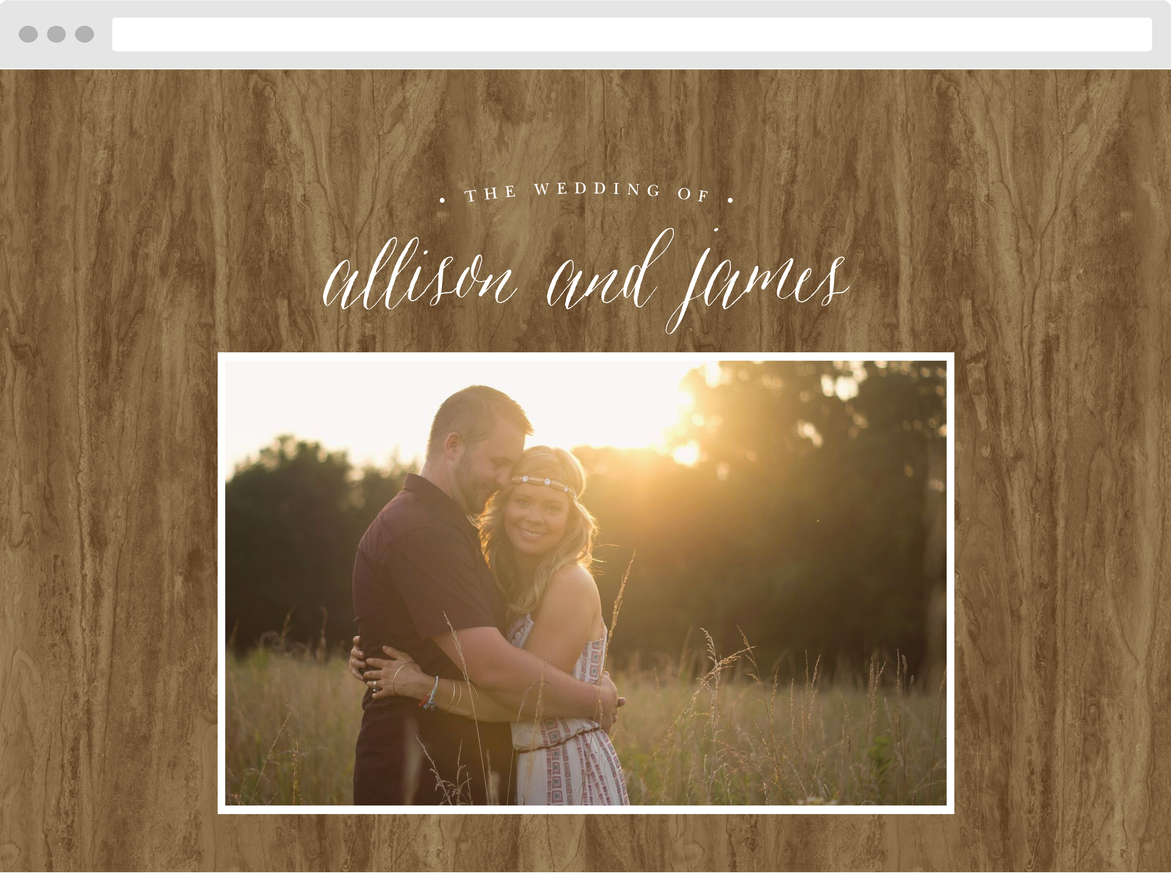 Woodgrain Calligraphy Wedding Website