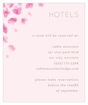 Our Cherry Branch Accommodation Cards are a great way for you to help your loved ones find a place to stay when they come to town for your wedding.  