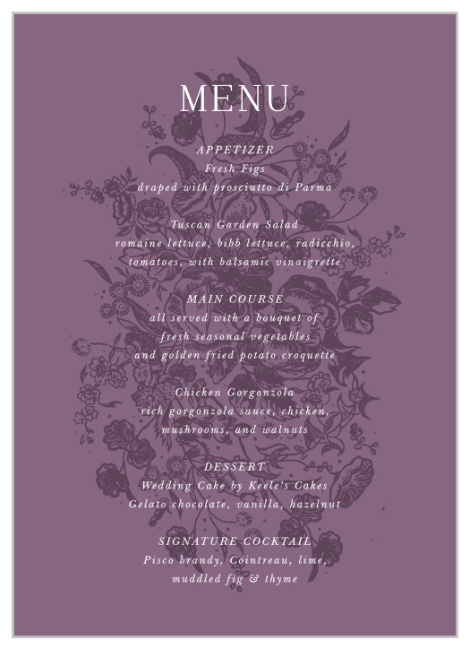 Our Marsala Blooms Wedding Menus are a perfectly gorgeous way to treat your guests to a memorable dining experience.