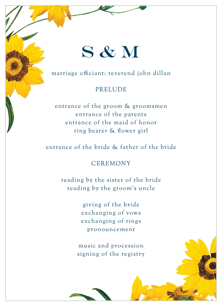 Framed Sunflowers Wedding Programs