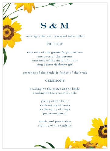 Guide your guests through every step of your ceremony with our Framed Sunflowers Wedding Programs!
