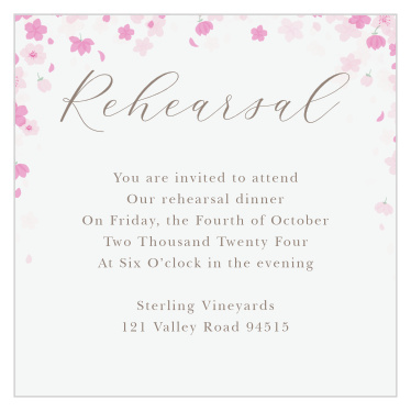 Gather your loved ones to your rehearsal dinner with our Cherry Blossoms Rehearsal Cards!