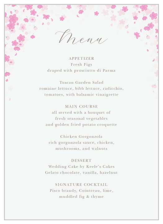 Give your loving friends and family all the best options with our Cherry Blossoms Wedding Menus!