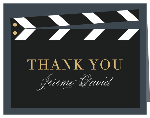 Roll the credits and give a special thanks to your guests with our Cinematic Calligraphy Bar Mitzvah Thank You Cards. 