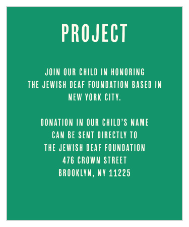 Let your loved friends and family know of any charities that you are helping with our Soccer & Stripes Bar Mitzvah Project Cards.