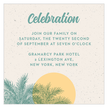 Make sure your guests know the when and where with our Beach Celebration Bar Mitzvah Cards!