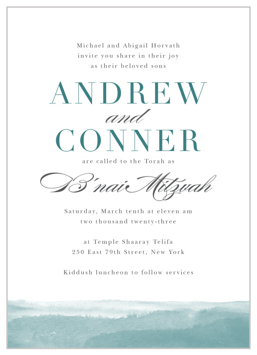 Invite your loved family and friends to join in on the celebration of one of the most important moments of your sons' lives with our B'nai Mitzvah Bar Mitzvah Invitation Cards.