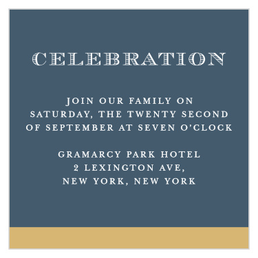 Share the details of your son's big moment with the unforgettable style of our Medieval Sword Bar Mitzvah Reception Cards. Carefully etched letters spell out the title of the card in sheer white, matching the coloration of your printed details below and contrasting the rock-gray background. With a bottom border of shimmering gold-foil to catch the eye, these cards are a gorgeous addition to your Mitzvah styling.