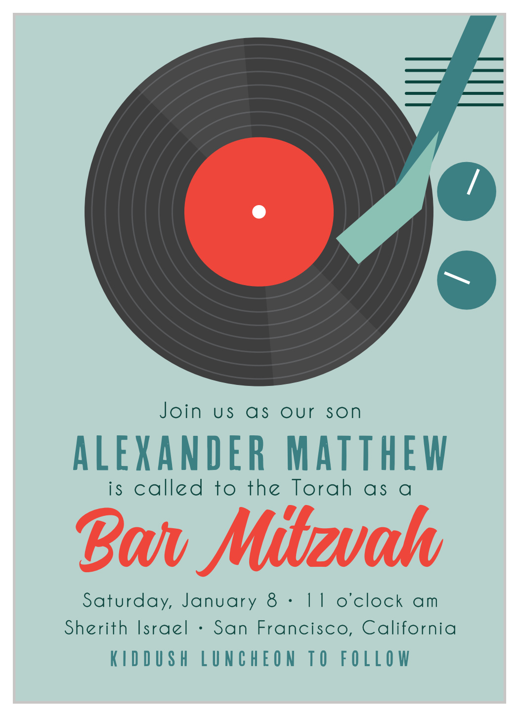 Record Player Bar Mitzvah Invitations