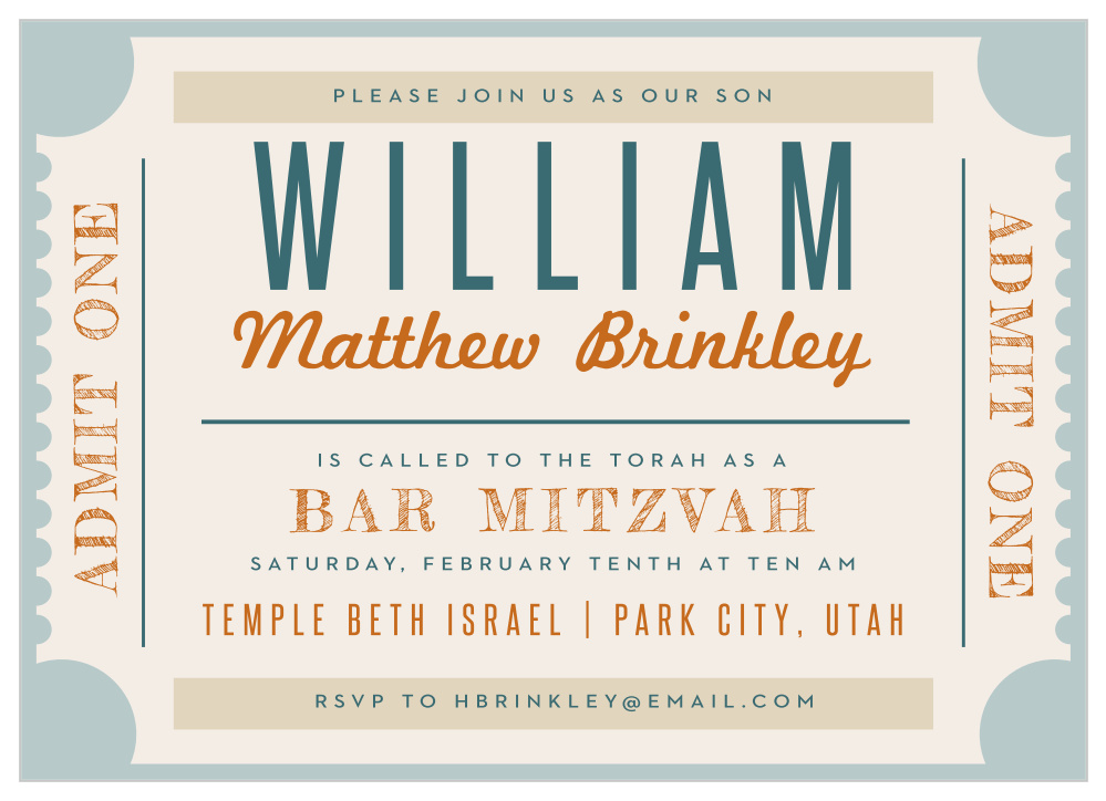 Movie Ticket Bar Mitzvah Invitations