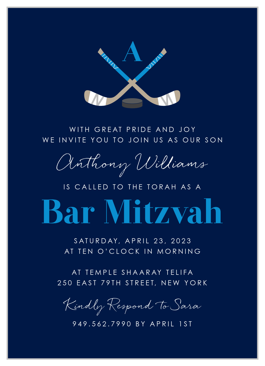 Hockey Mitzvah Bar Mitzvah Invitations