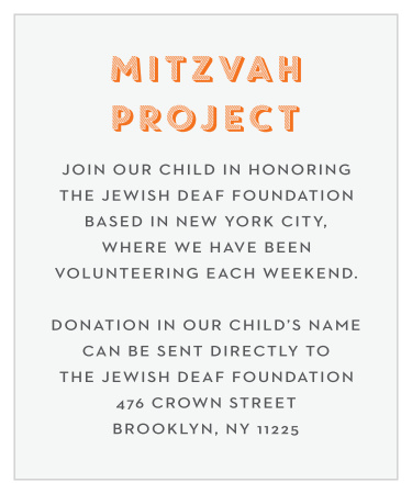 Let your loved ones know of any charities that you are helping with our Hockey Game Bar Mitzvah Project Cards.