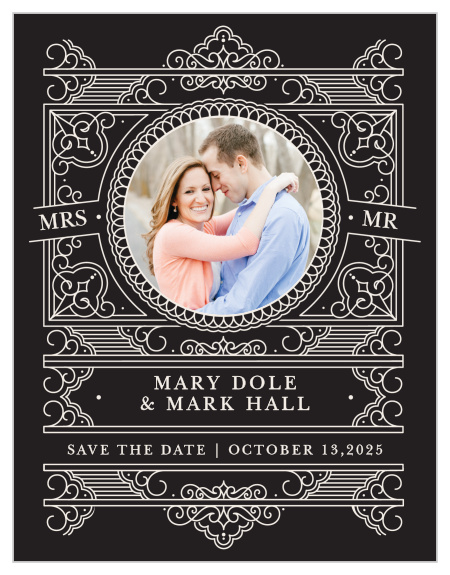 The greatly embellished Our Union Save-the-Date Cards read like an ornately designed collectors edition of your highly anticipated romance story!