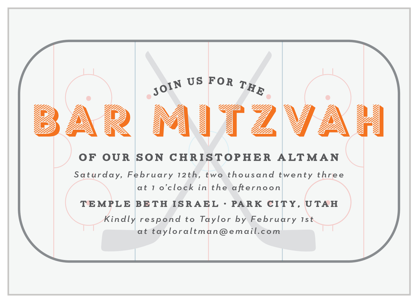 Hockey Game Bar Mitzvah Invitations