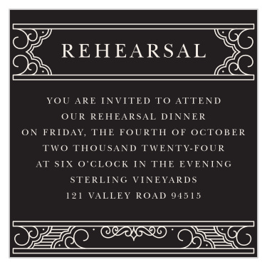 Elegantly embellished, the Our Union Rehearsal Cards feature Victorian flourishes and traditional type.
