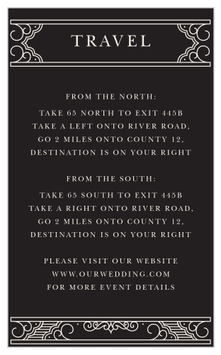 Elegantly embellished, the Our Union Direction Cards feature Victorian flourishes and traditional type.