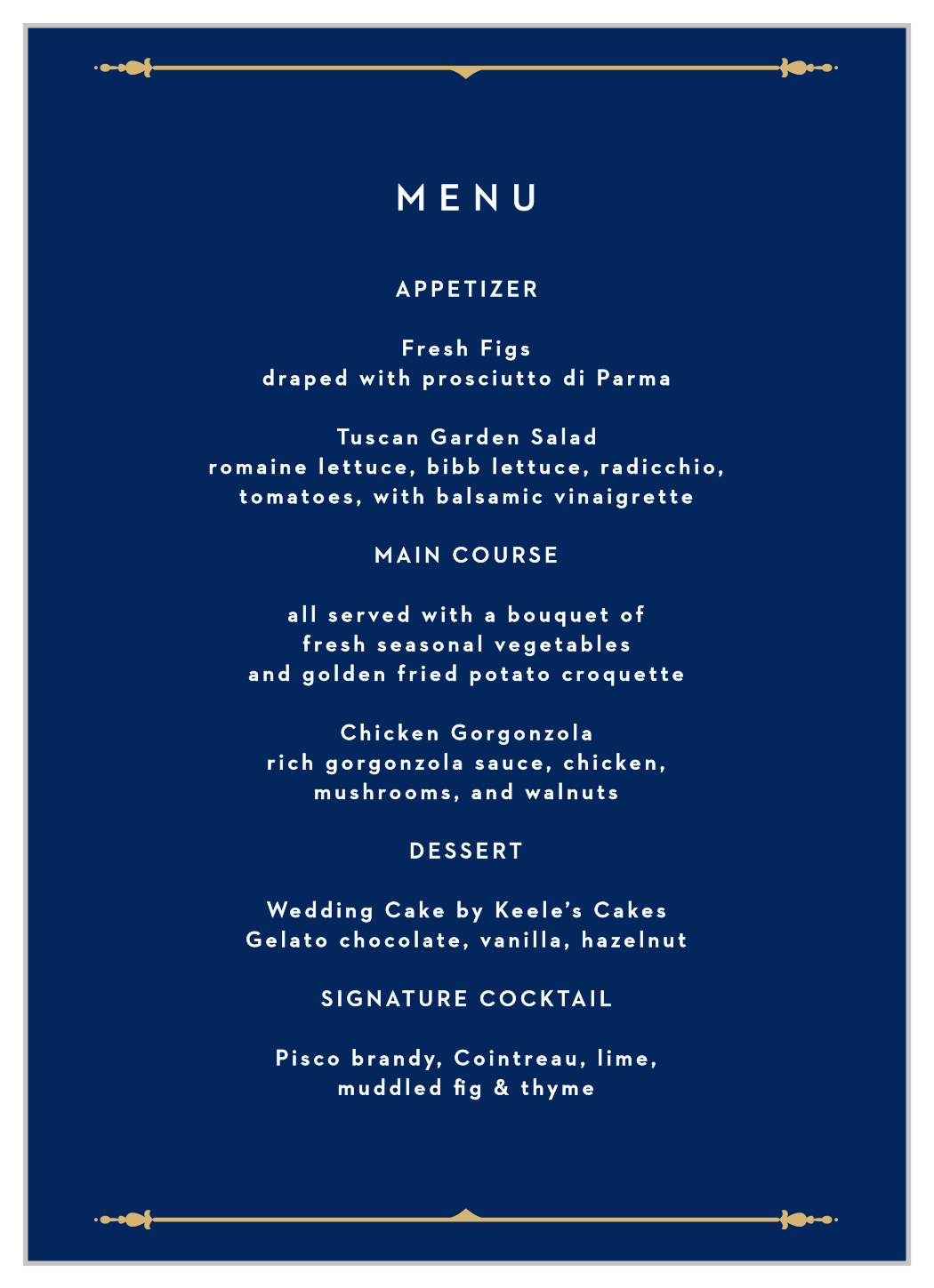Happily Ever After Wedding Menus