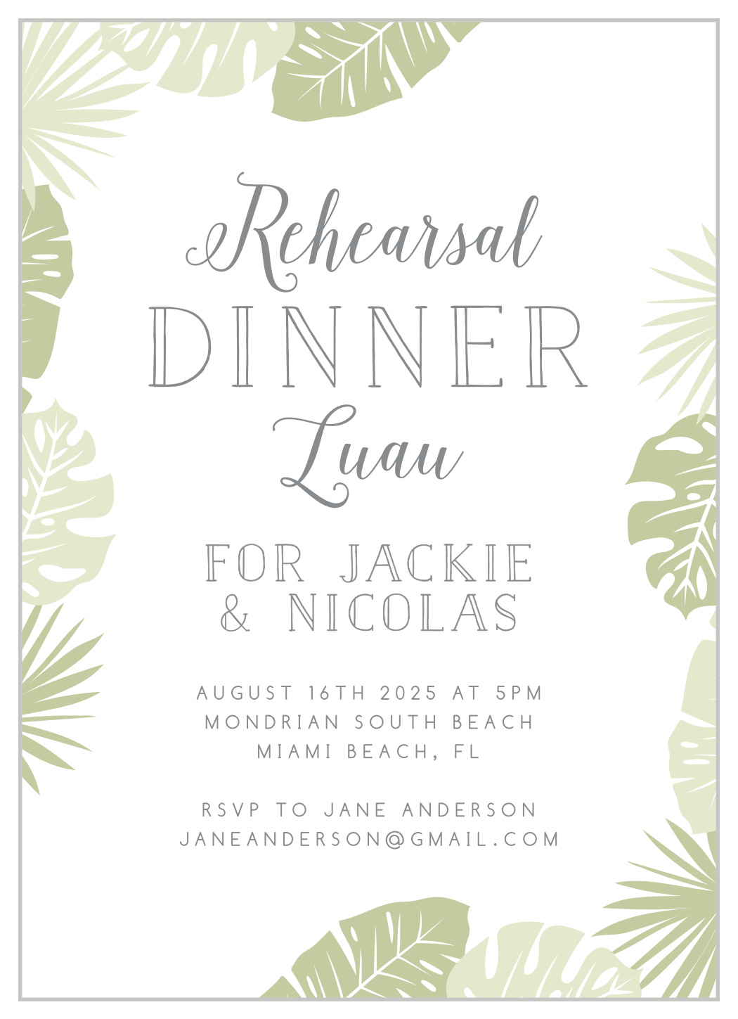 Luau Leaves Rehearsal Dinner Invitations