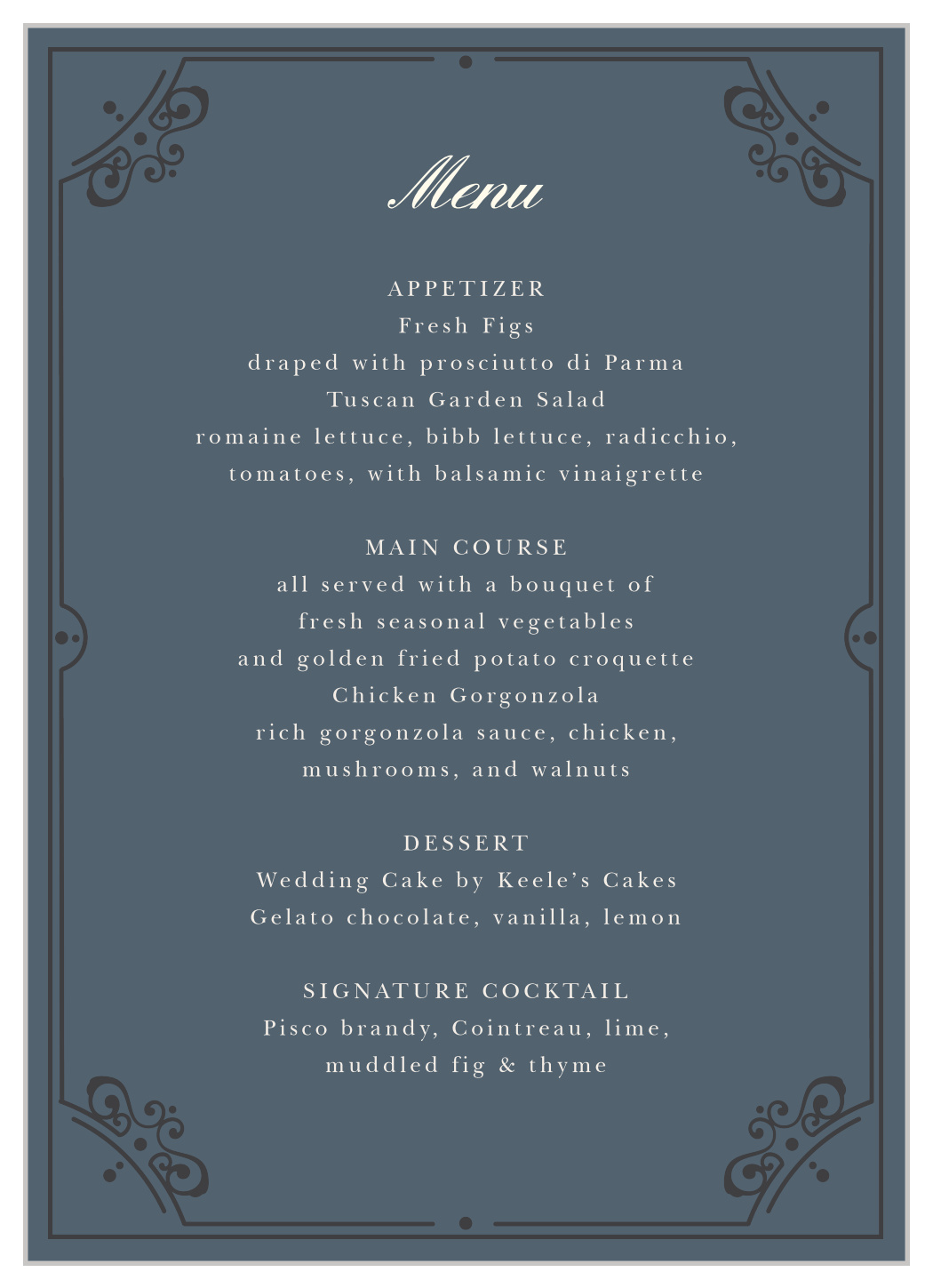 One Fine Day Wedding Menus
