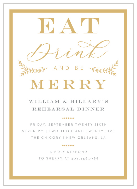 Our Merry Times Rehearsal Dinner Invitations are perfect for gathering your friends and family together for a wedding test run.
