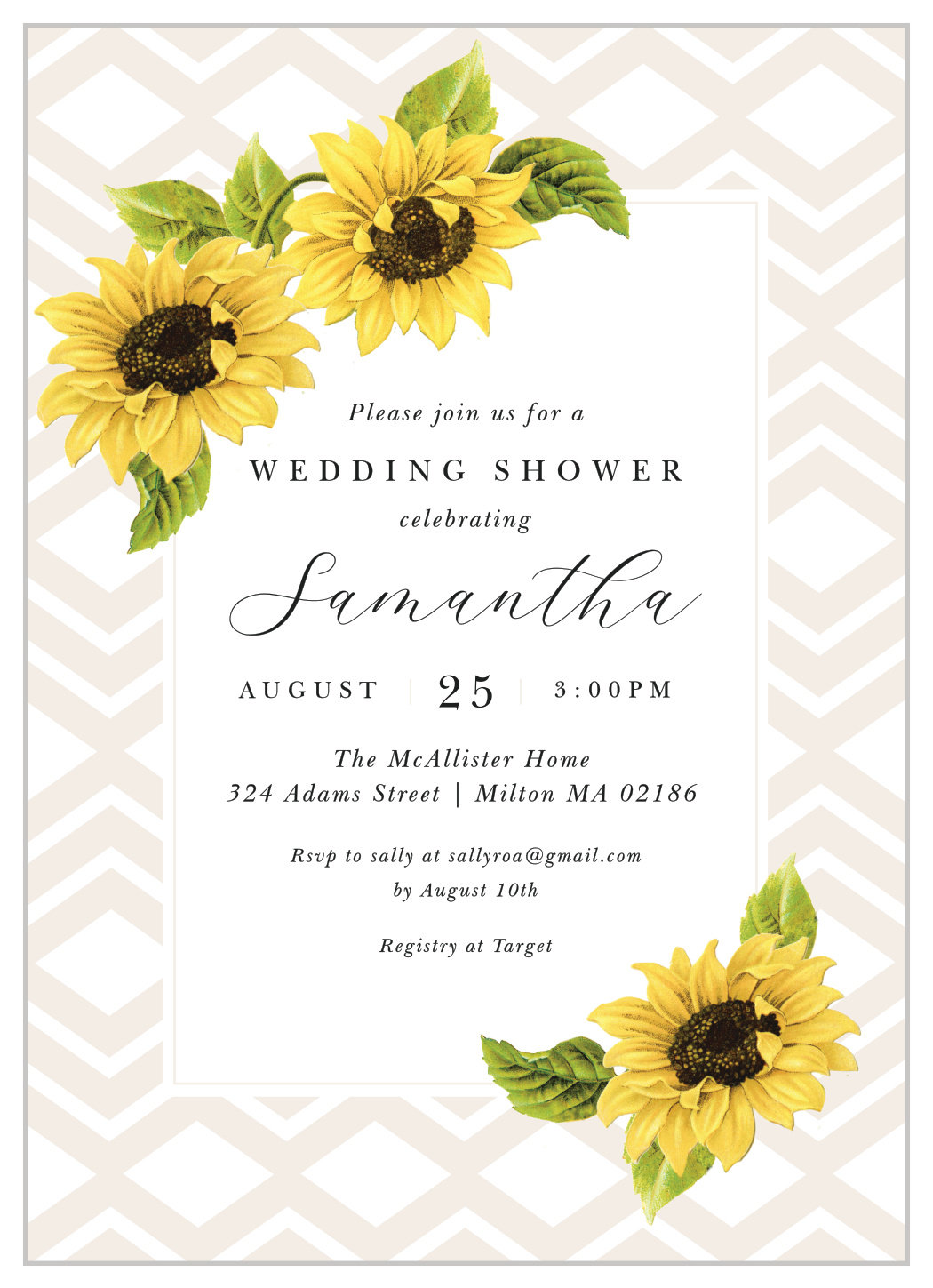 Sunflower Chevron Bridal Shower Invitations