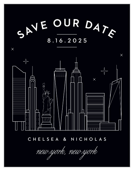Provide your guests with a stunning first look at your style and themes with our NYC Skyline Save-the-Date Cards.