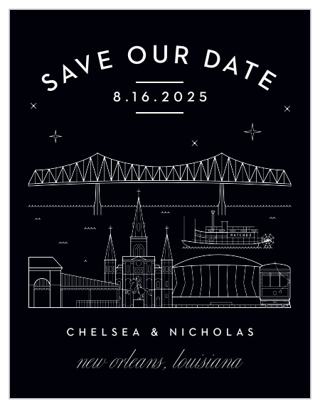 Our New Orleans Skyline Save-the-Date Cards help you to begin celebrating your love in the city that means the most to you!