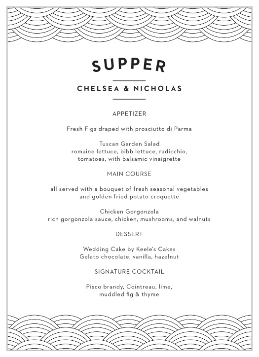 Inform your guests what you will have served on your wedding day with our minimalist Boston Skyline Wedding Menus.