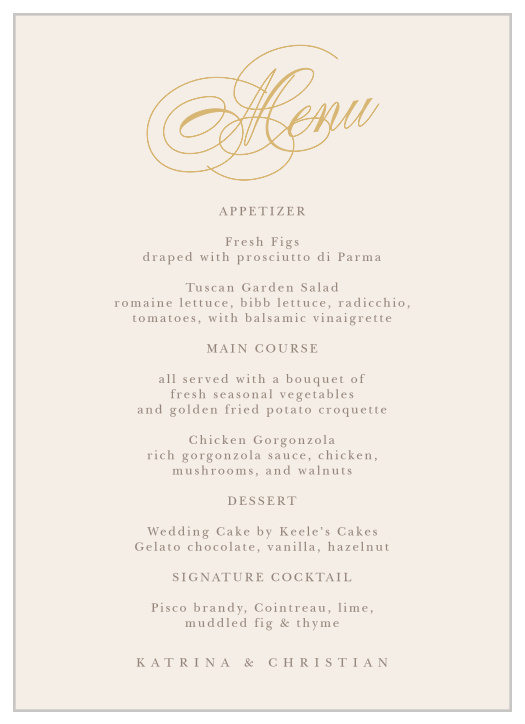 Make your fairy tale wedding complete with our Ribbon & Scrolls Wedding Menus.