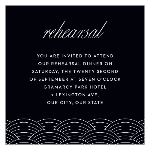Invite cherished guests to your wedding ceremony with our Boston Skyline Rehearsal Cards.