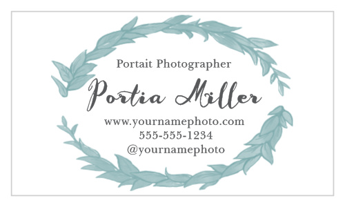 Laurel wreaths add a touch of romance to the Leafy Love Business Cards.