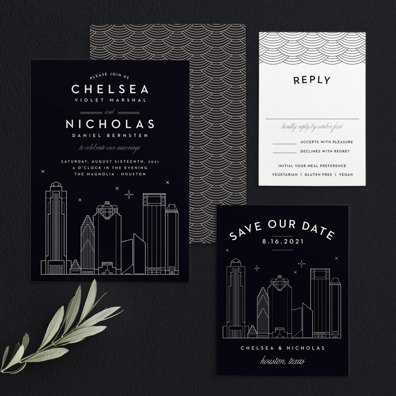 Houston Skyline Save the Date Cards by Basic Invite