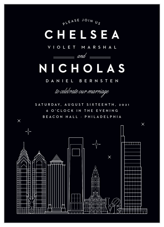 Our Philly Skyline Wedding Invitations help you share your wedding-day details with the breathtaking beauty of the big city’s lights.