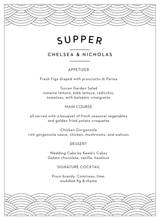 Inform your guests what you will have served on your wedding day with our minimalist Houston Skyline Wedding Menus.