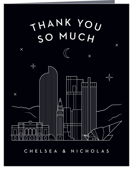 Express your gratitude to your family and friends with the stunning design of our Denver Skyline Wedding Thank You Cards. 