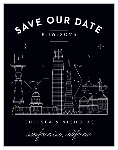 Gaze upon all the beautiful sights of the Bay Area on our San Francisco Skyline Save-the-Date Magnets!